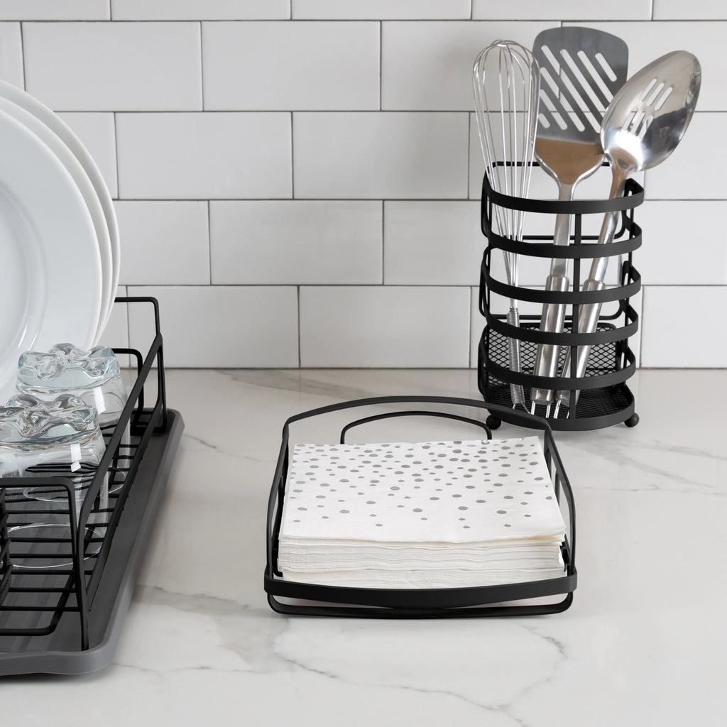 Kitchen Details Industrial Collection Napkin Holder in Matte Black - 7.5"x 7.2"x 3"
