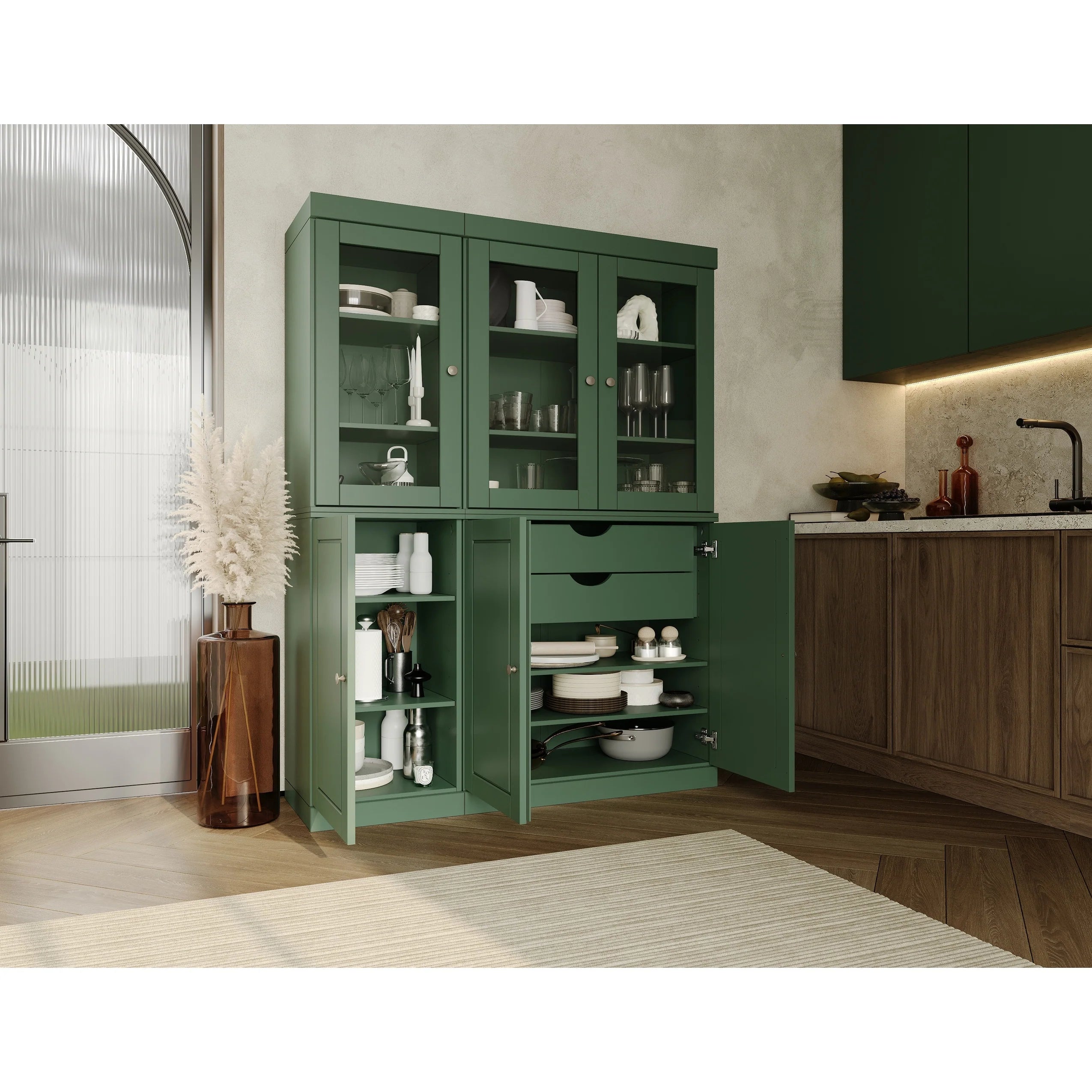 Palace Imports 100% Solid Wood China Pantry with Glass or Solid Wood Doors and 2-Drawers - 48.5" x 71.5"