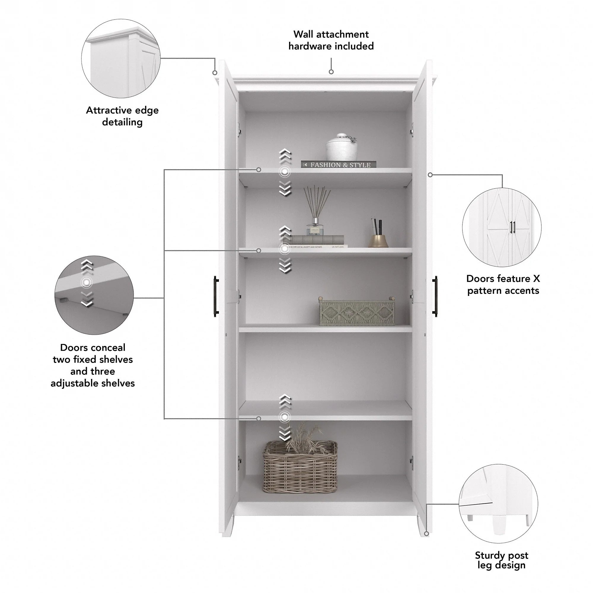 Key West Tall Kitchen Pantry Cabinet with Doors by Bush Furniture