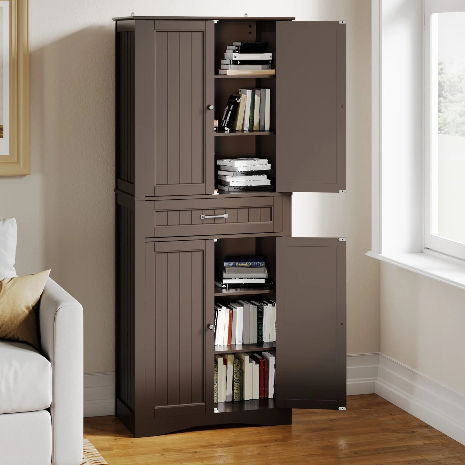 71''Kitchen Pantry Storage Cabinet, Storage Cabinet Buffet, Freestanding Kitchen Storage Cabinet with 4 Adjustable Shelves