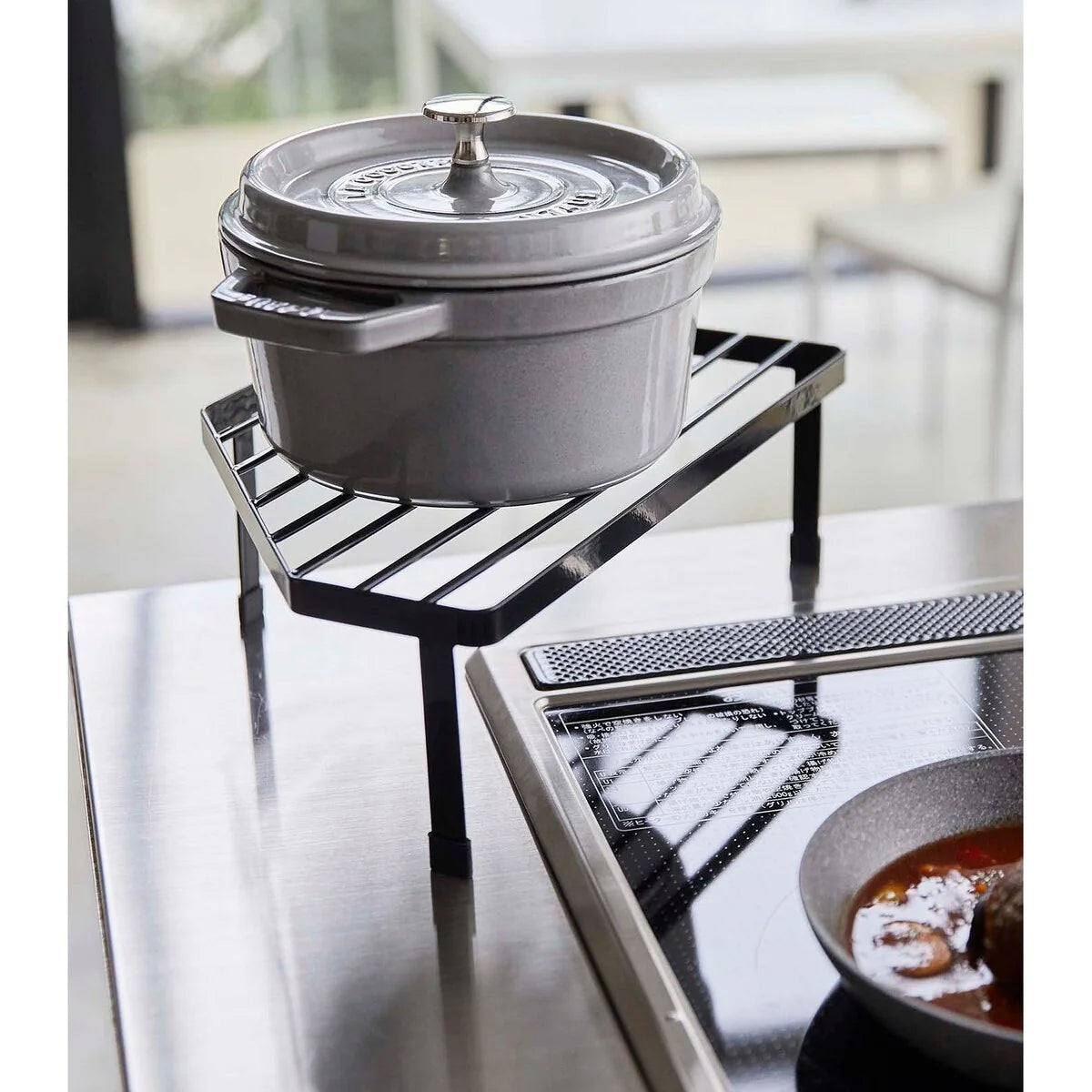 Yamazaki Home Corner Riser - One-Tier, Steel, Holds 11 lbs - L 8.86 x W 13.39 x H 4.41 inches