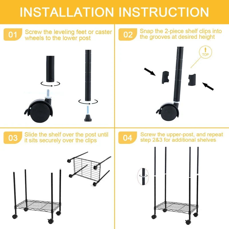 6-Tier Steel Wire Shelving with Wheels Adjustable Storage Units