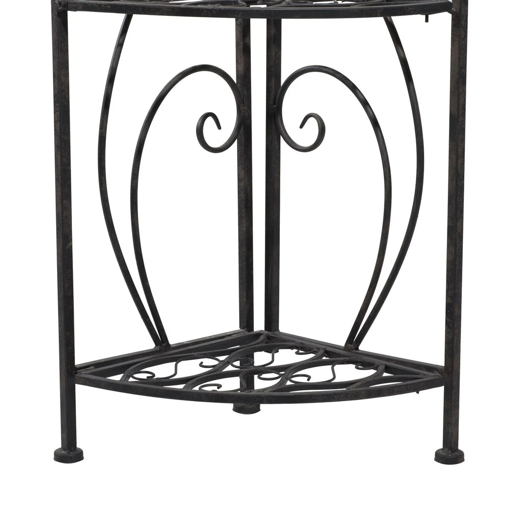 Metal Scroll Indoor Outdoor Arched Tall Folding Corner 4 Shelf Bakers Rack - Black - Roche River Decor
