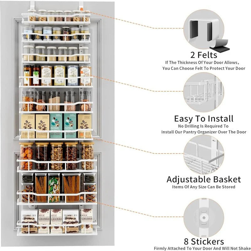 9Tier Over The Door Pantry Organizer Rack Metal Pantry Organization - 6"D x 16"W x 74.8"H