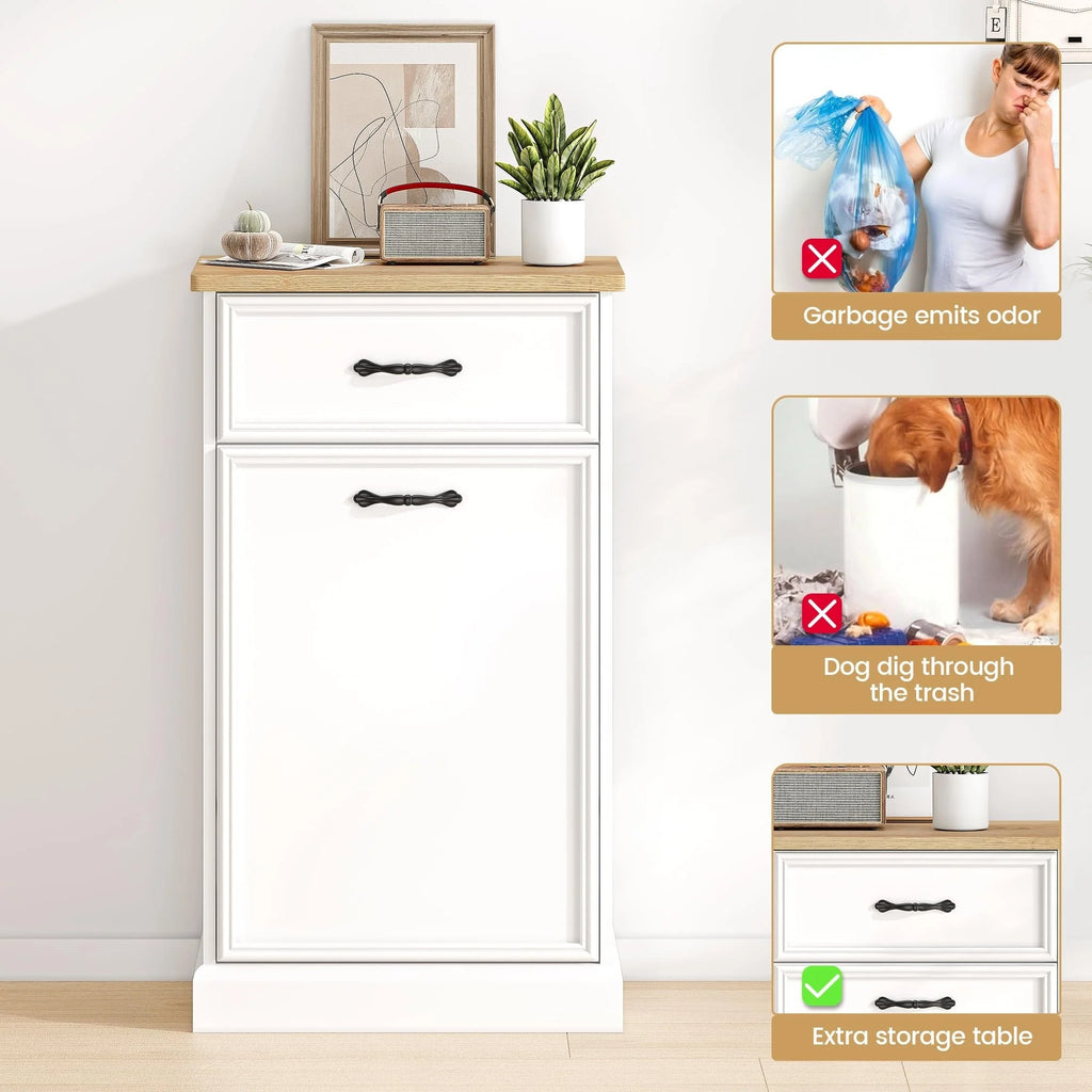Kitchen Tilt Out Trash Can Cabinet with Drawer