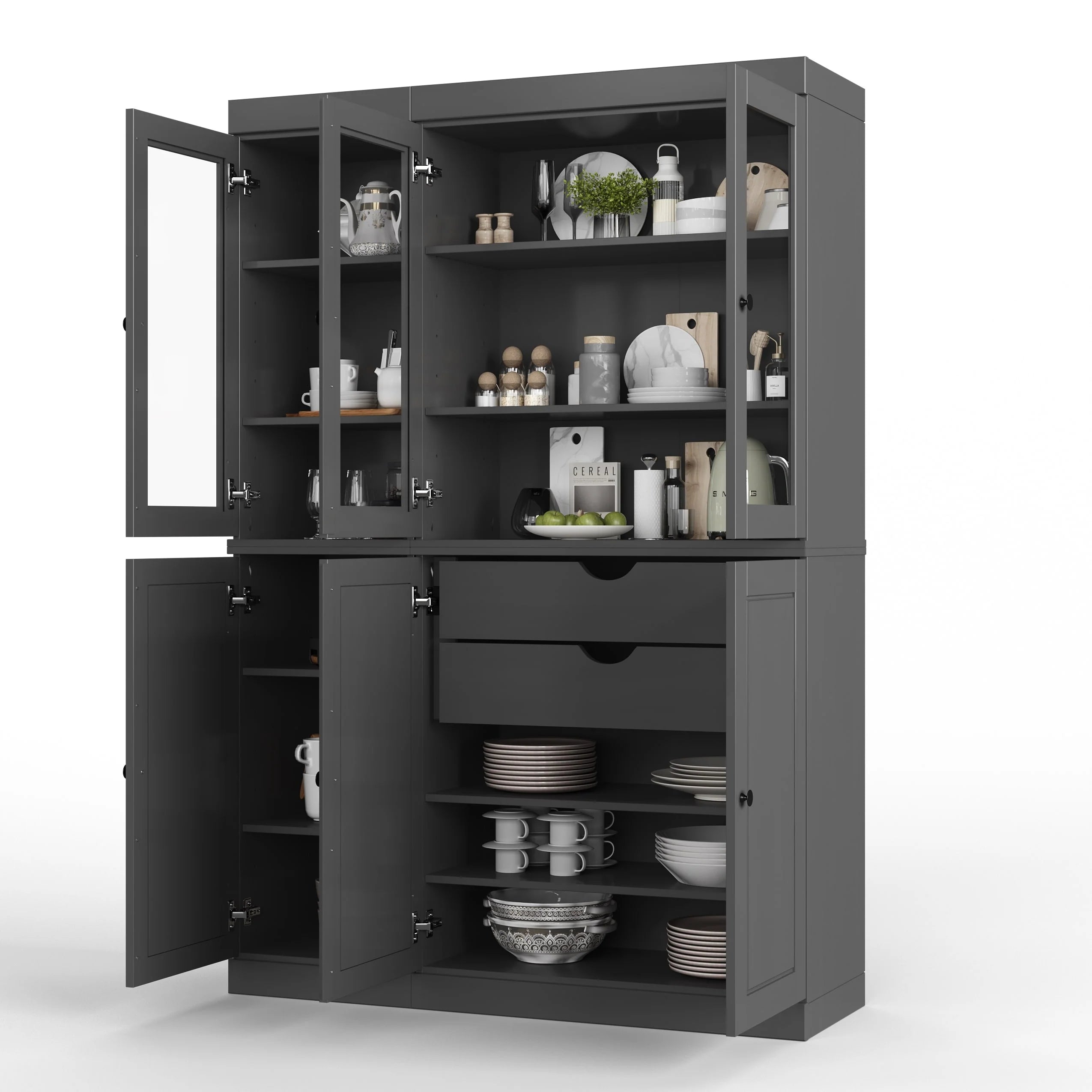 Palace Imports 100% Solid Wood China Pantry with Glass or Solid Wood Doors and 2-Drawers - 48.5" x 71.5"