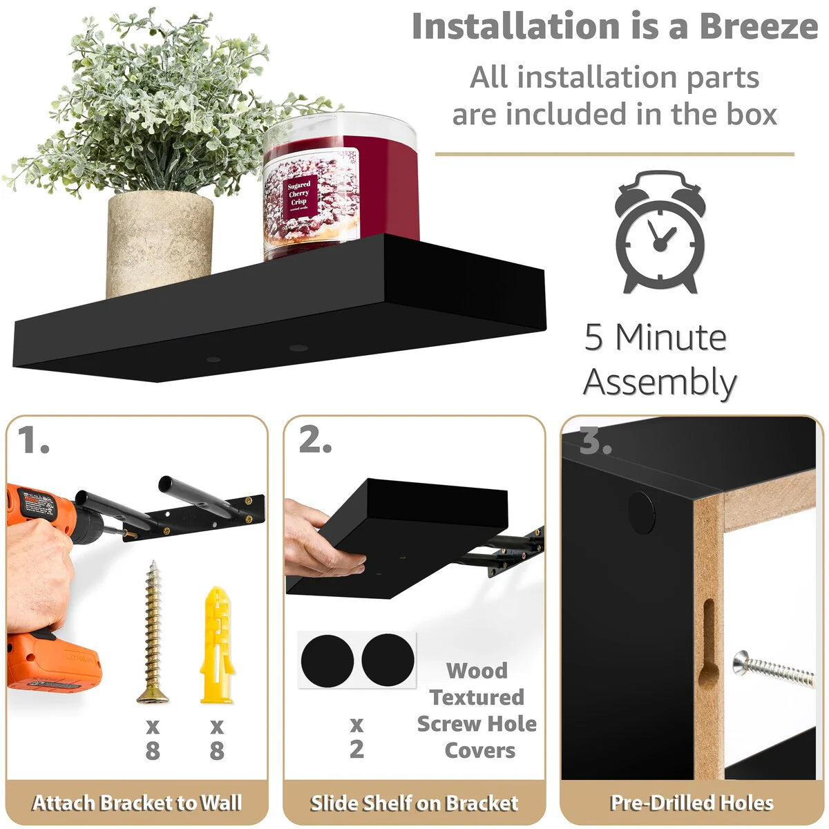Sorbus Floating Shelves for Wall Set of 3 - 16"L X 5.5"W X 7.75H