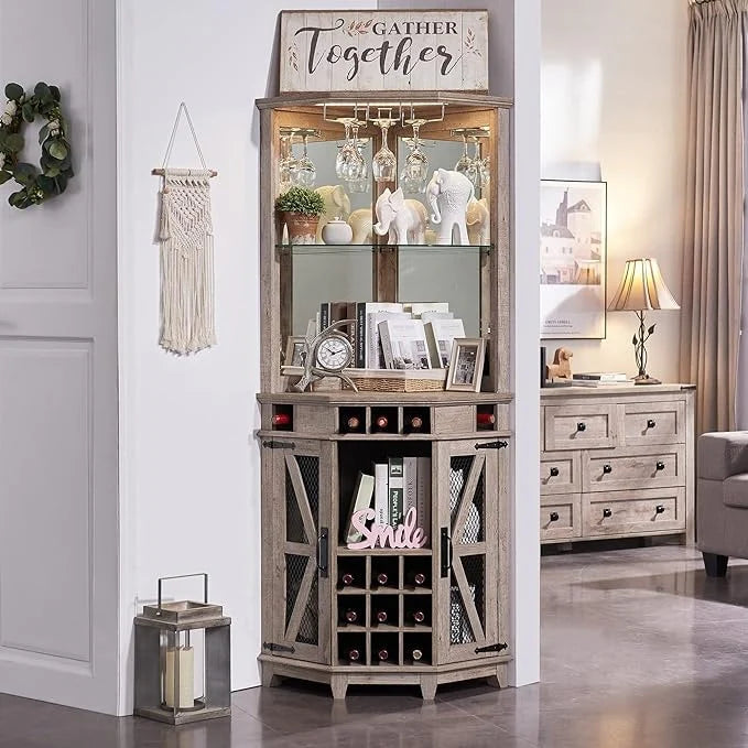 Farmhouse Corner Bar Storage Cabinet, Wine Bar Cabinet, Bar Cabinet