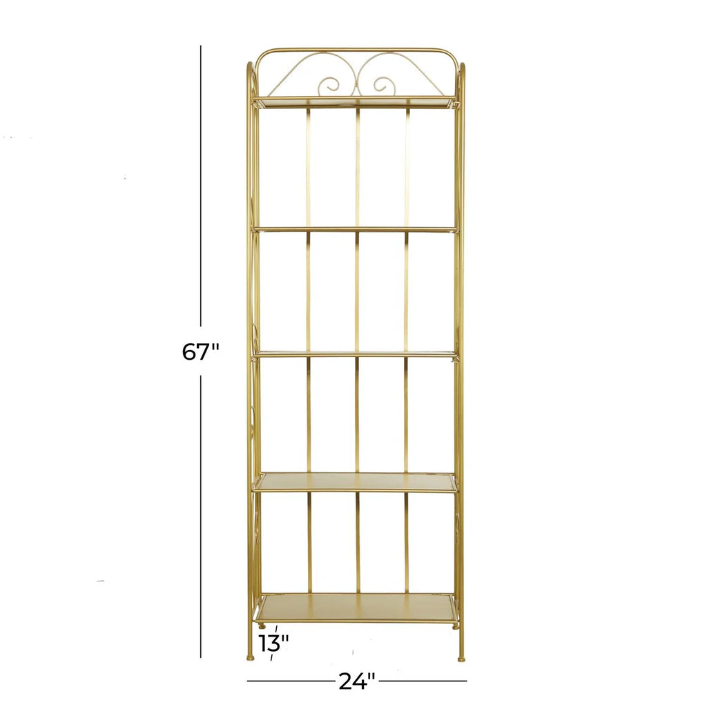 Metal Scroll Indoor Outdoor Tall Folding 5 Shelves Bakers Rack - Gold or White - Roche River Decor