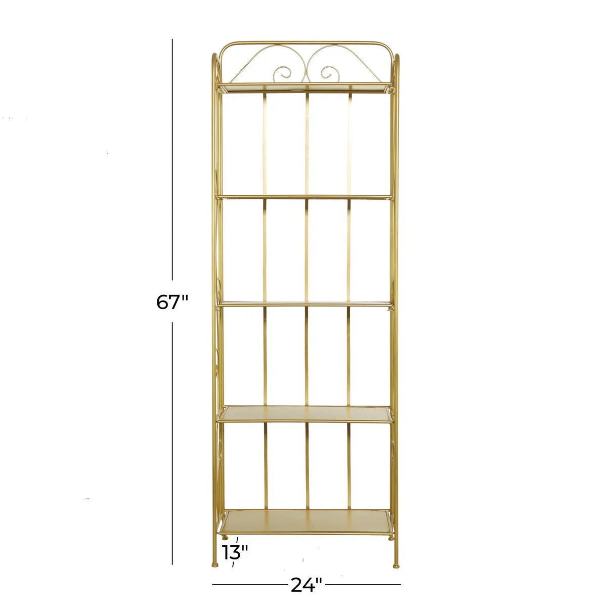 Metal Scroll Indoor Outdoor Tall Folding 5 Shelves Bakers Rack - Gold or White - Roche River Decor