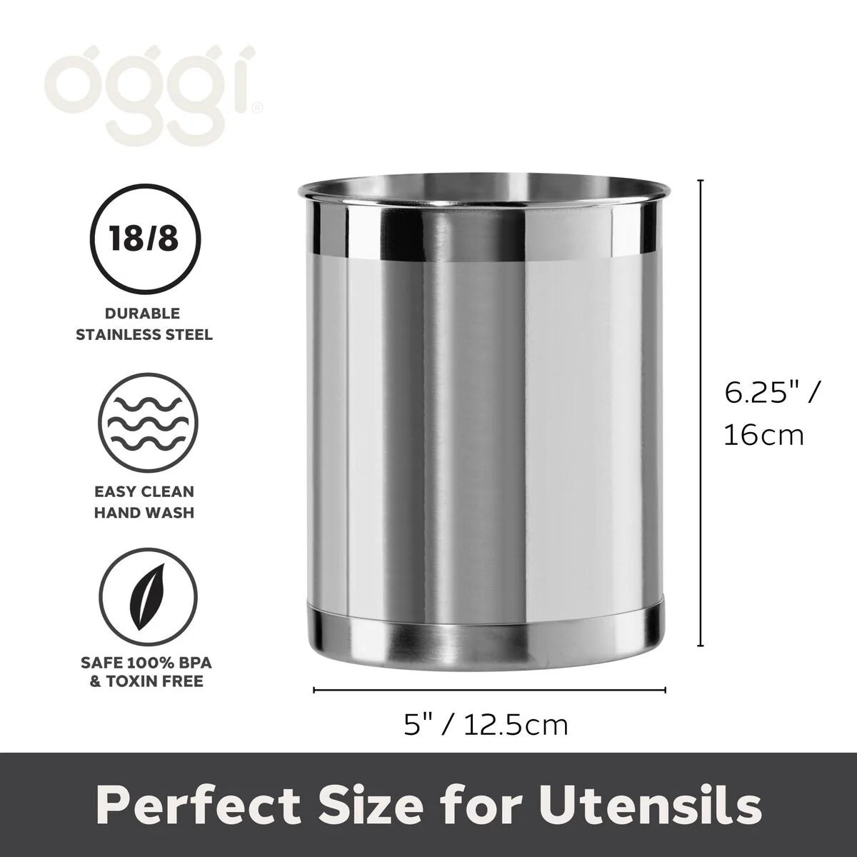 Stainless Steel Utensil Holder (5" dia x 6.25" H)