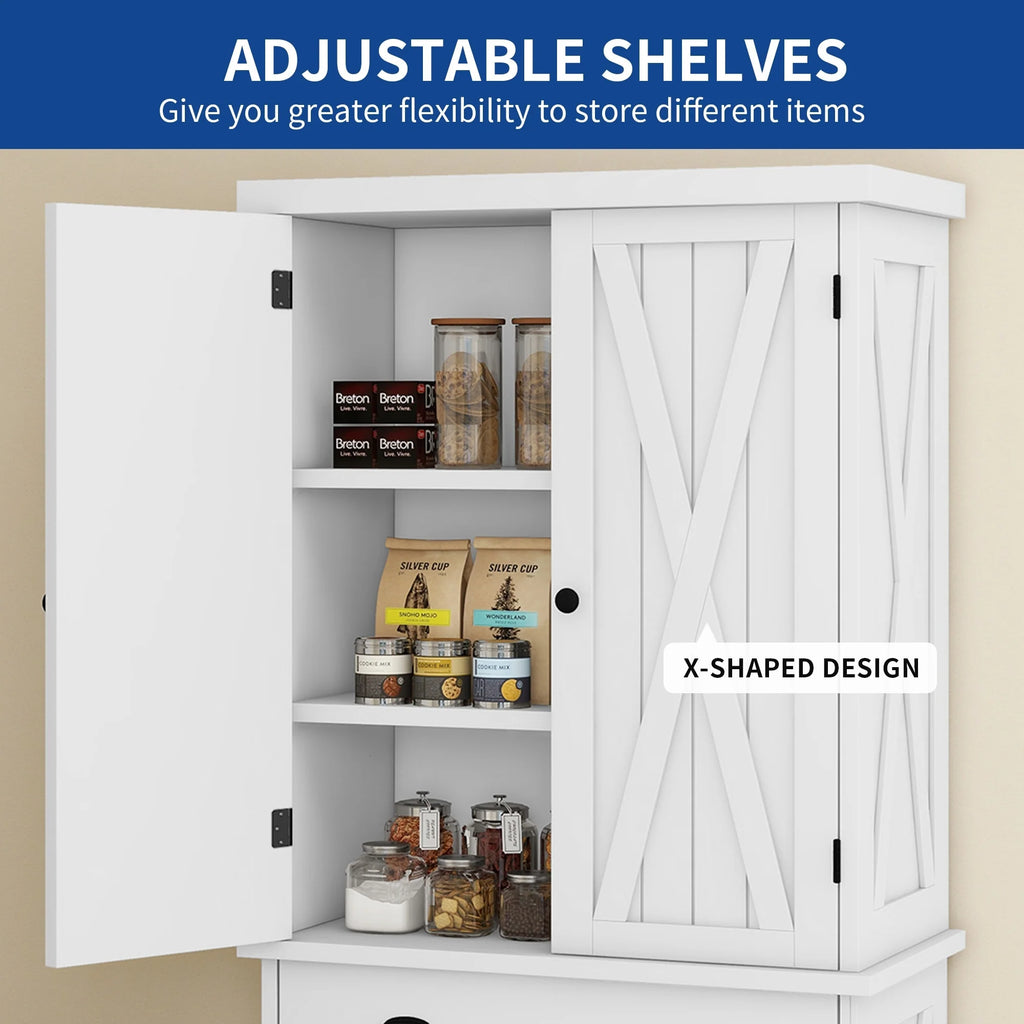 Moasis Farmhouse Freestanding 72'' Kitchen Pantry Storage Cabinet Cupboard with Drawer Adjustable Shelves