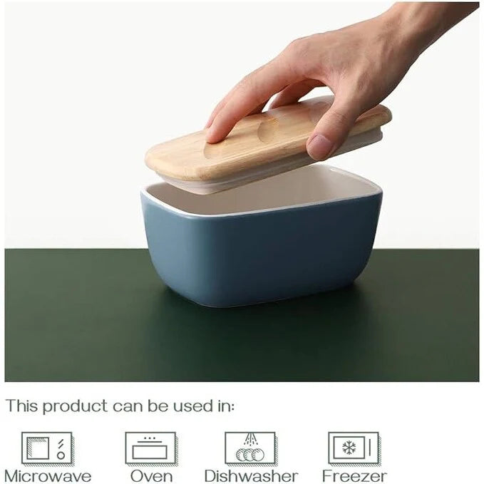 DOWAN 6.5" Large Butter Dish - Ceramic Butter Dish with Lid, Haze Blue
