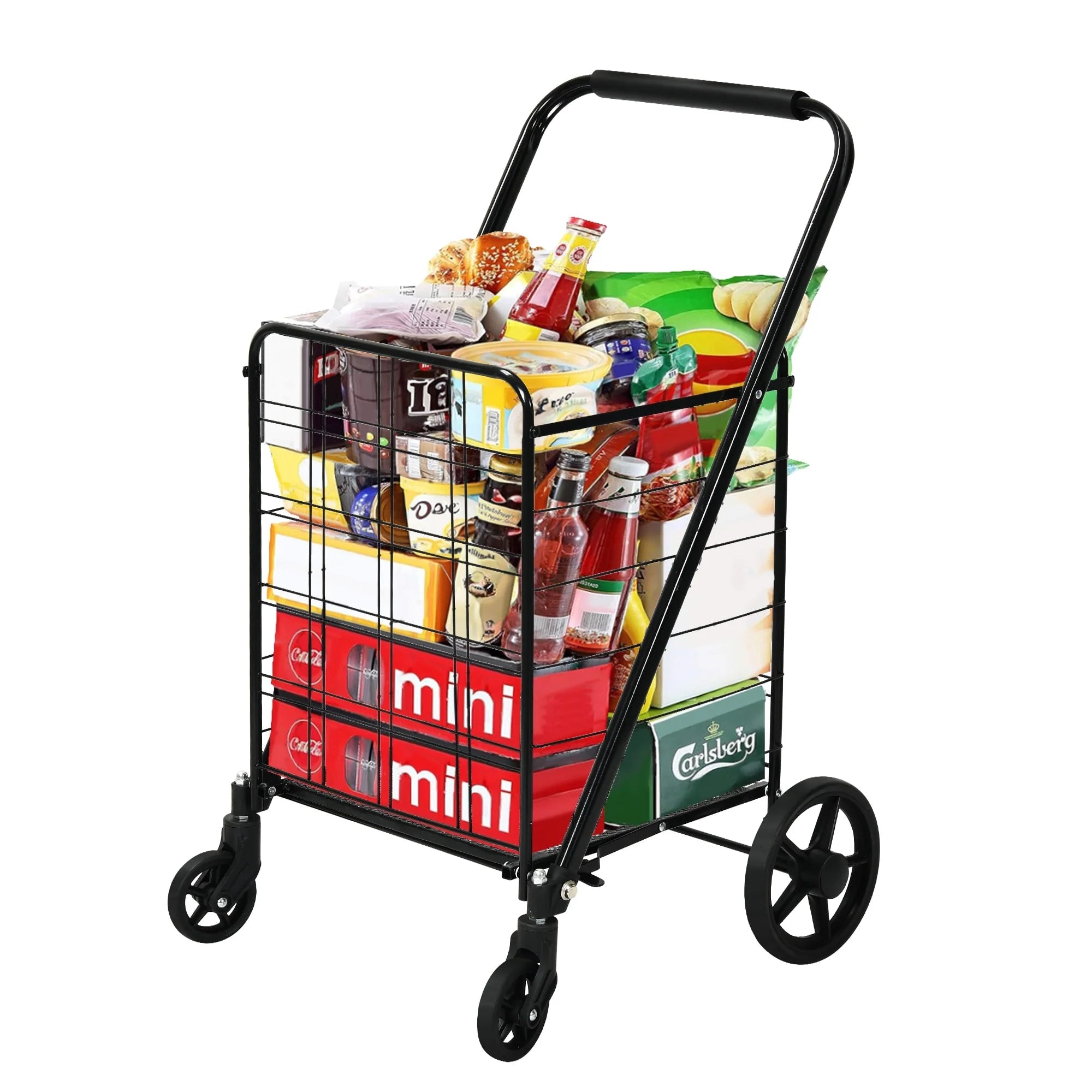 Moasis Utility Folding Shopping Cart Portable Trolley with Swivel Wheels