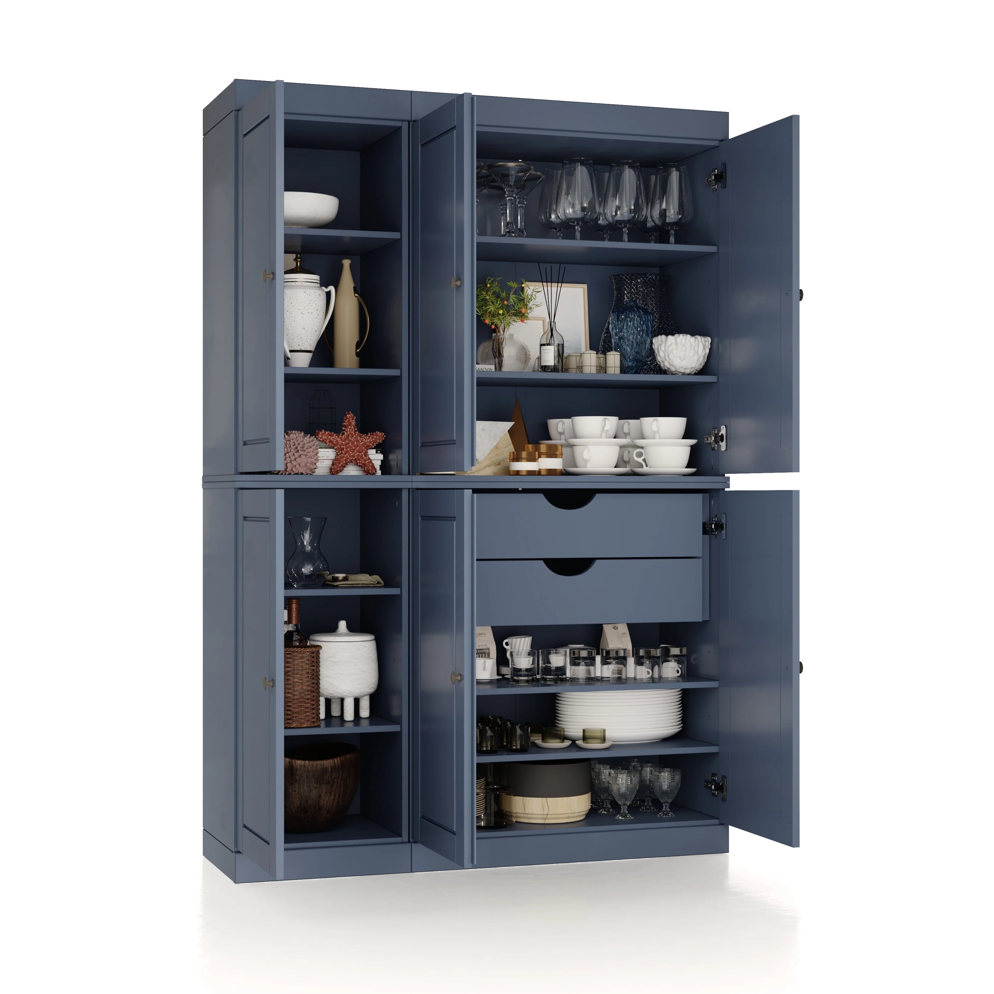Palace Imports 100% Solid Wood China Pantry with Glass or Solid Wood Doors and 2-Drawers - 48.5" x 71.5"