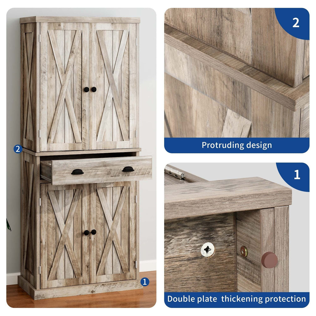 Moasis Farmhouse Freestanding 72'' Kitchen Pantry Storage Cabinet Cupboard with Drawer Adjustable Shelves