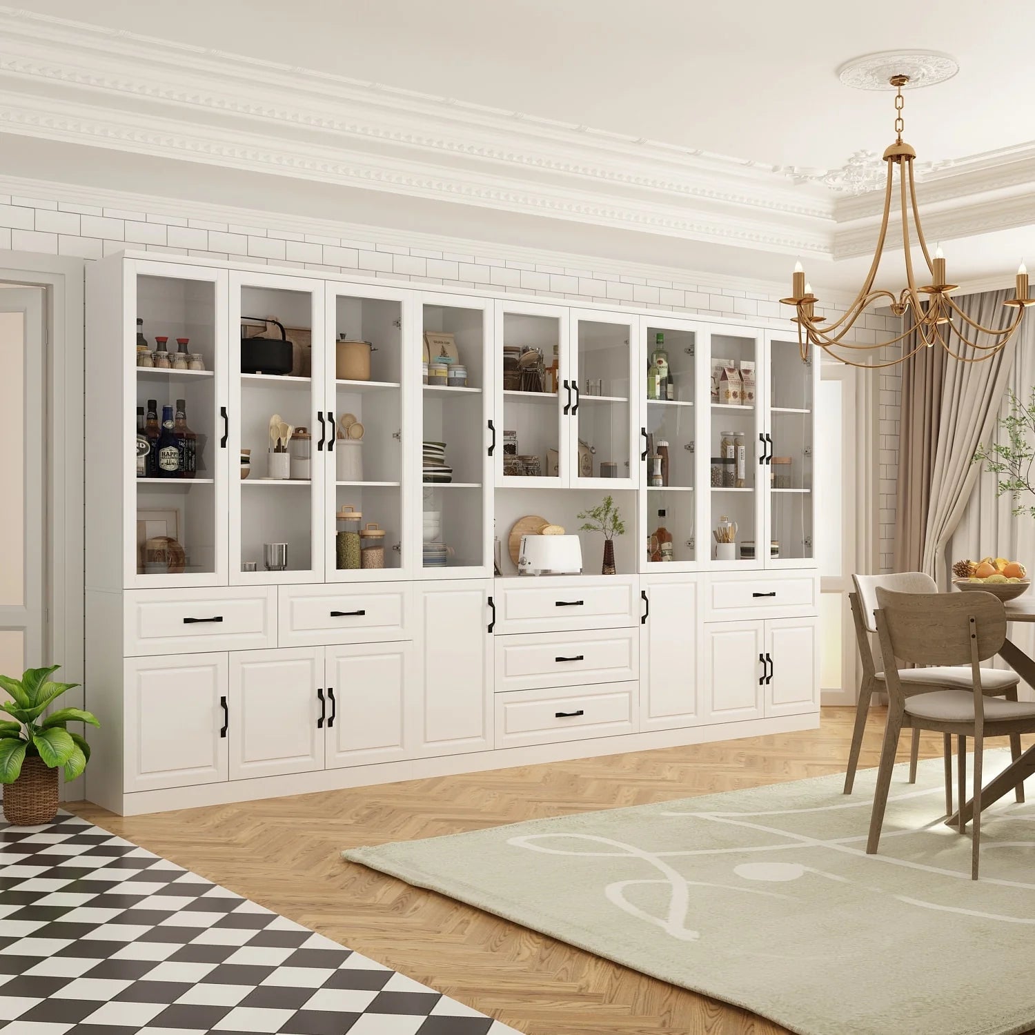 78.7"Modular White Curio Bookcase Cabinet w/Glass Doors Buffet Display