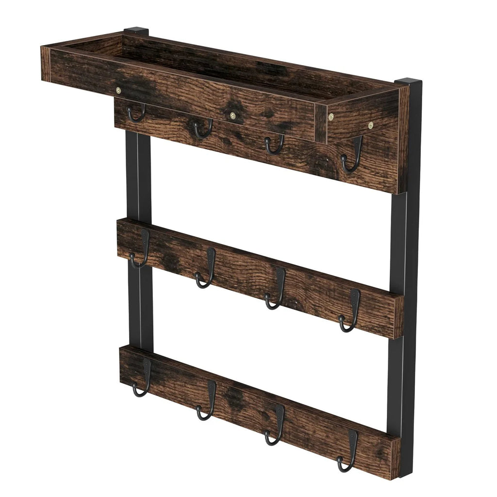 Coffee Mug Display Rack Wall Mounted Shelf with 12 Hooks for Kitchen
