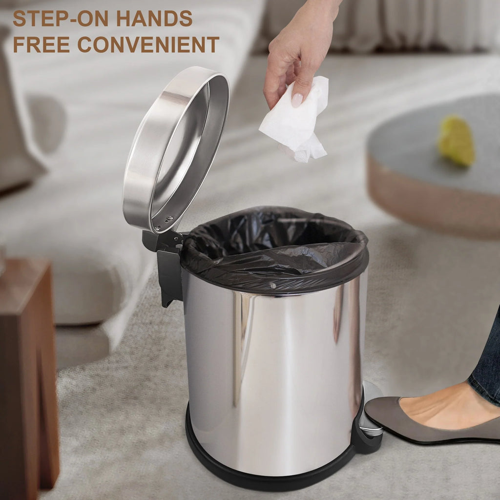 Innovaze 1.32 Gal./3 Liter Stainless Steel Round Step-on Trash Can for Bathroom and Office
