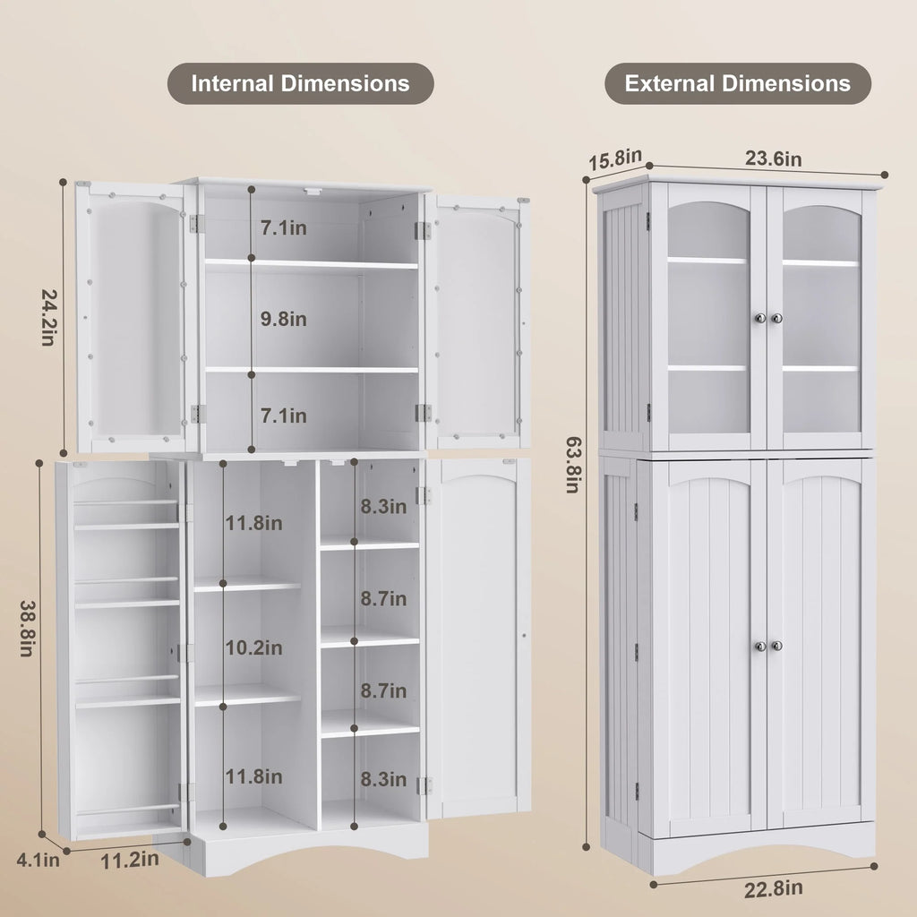 64 inches Tall Kitchen Storage Pantry Cabinet with Adjustable Shelves