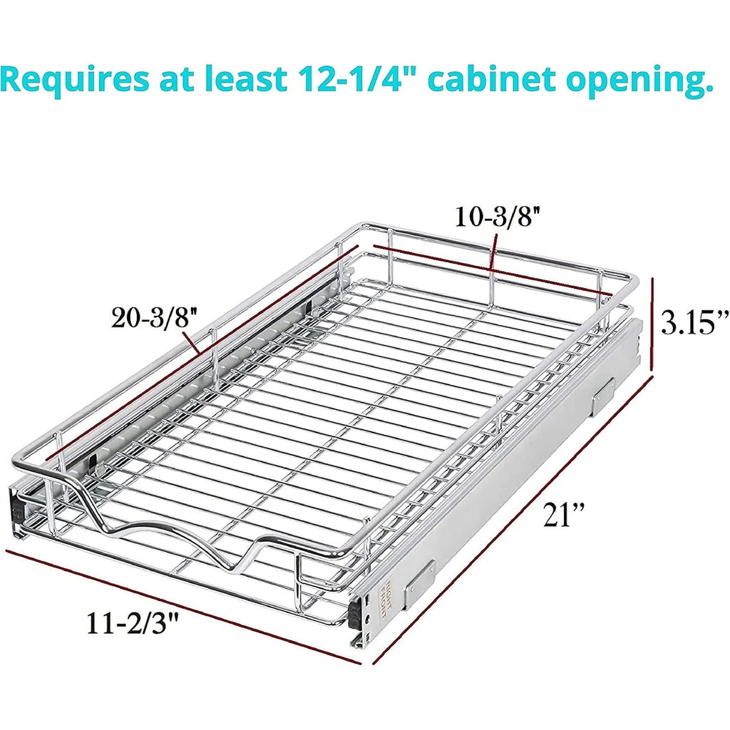 Pull Out Cabinet Drawer Organizer, Heavy Duty- Steel Metal- Chrome Finish