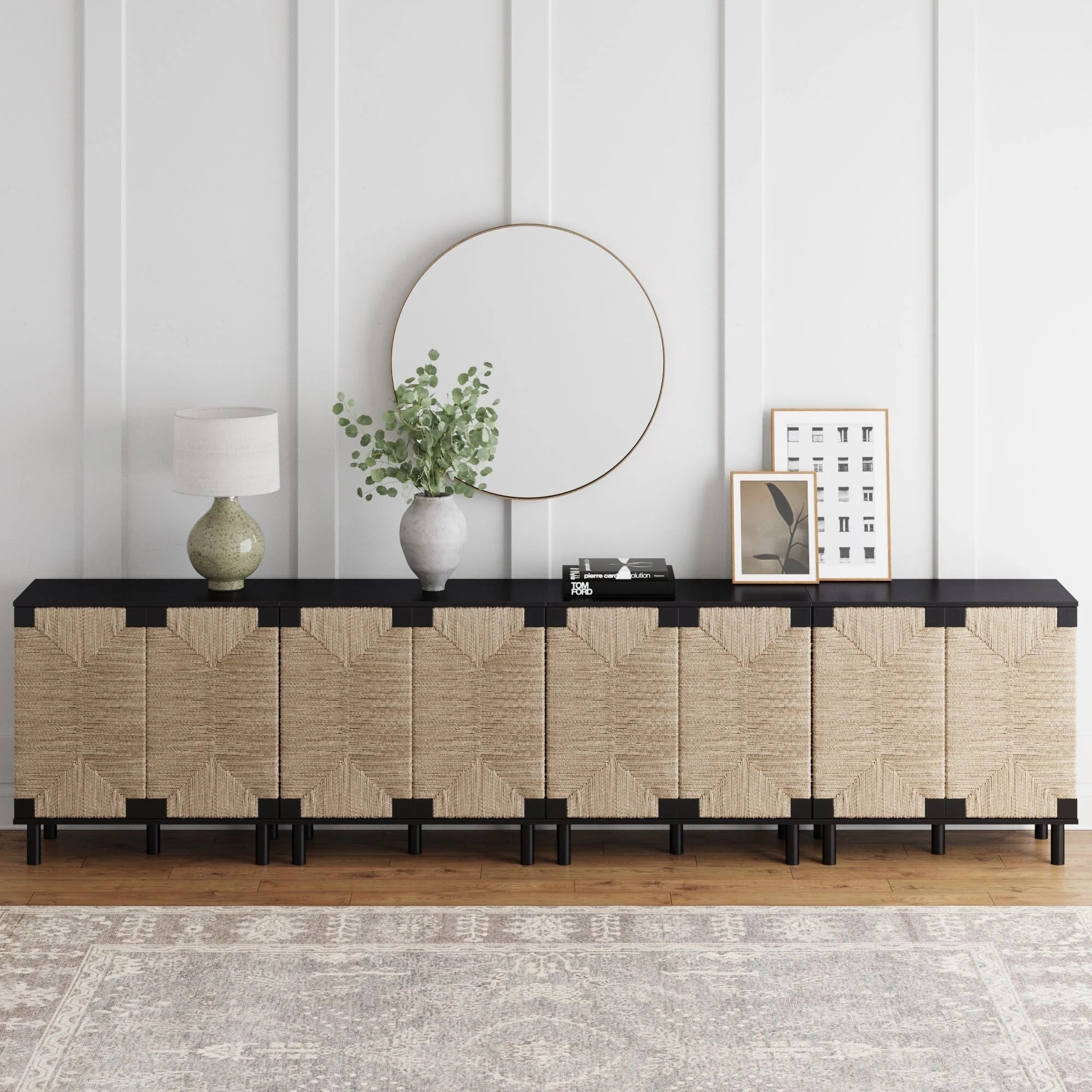 Nathan James Beacon Wood Accent Cabinet with Seagrass Doors and Adjustable Shelf