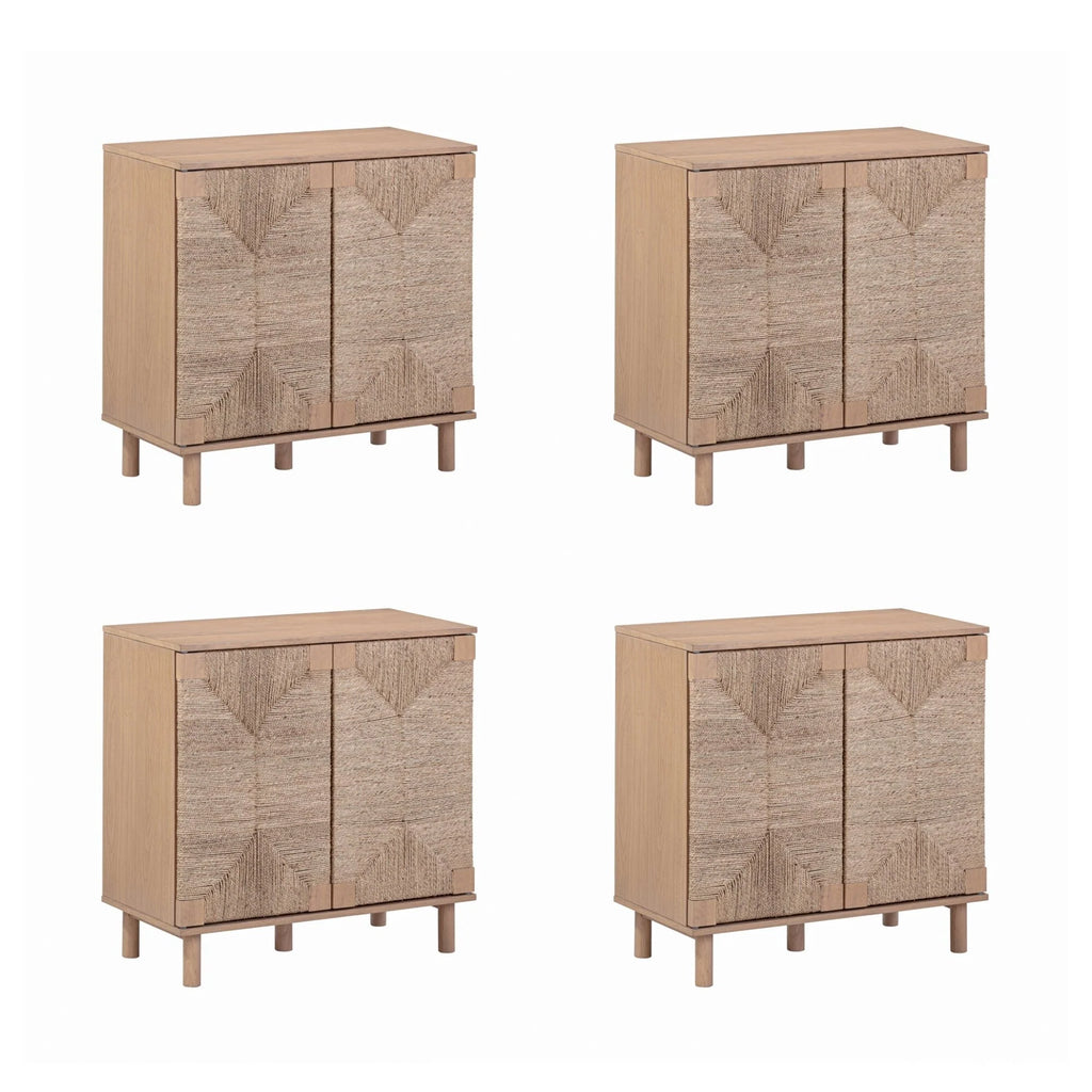 Nathan James Beacon Wood Accent Cabinet with Seagrass Doors and Adjustable Shelf