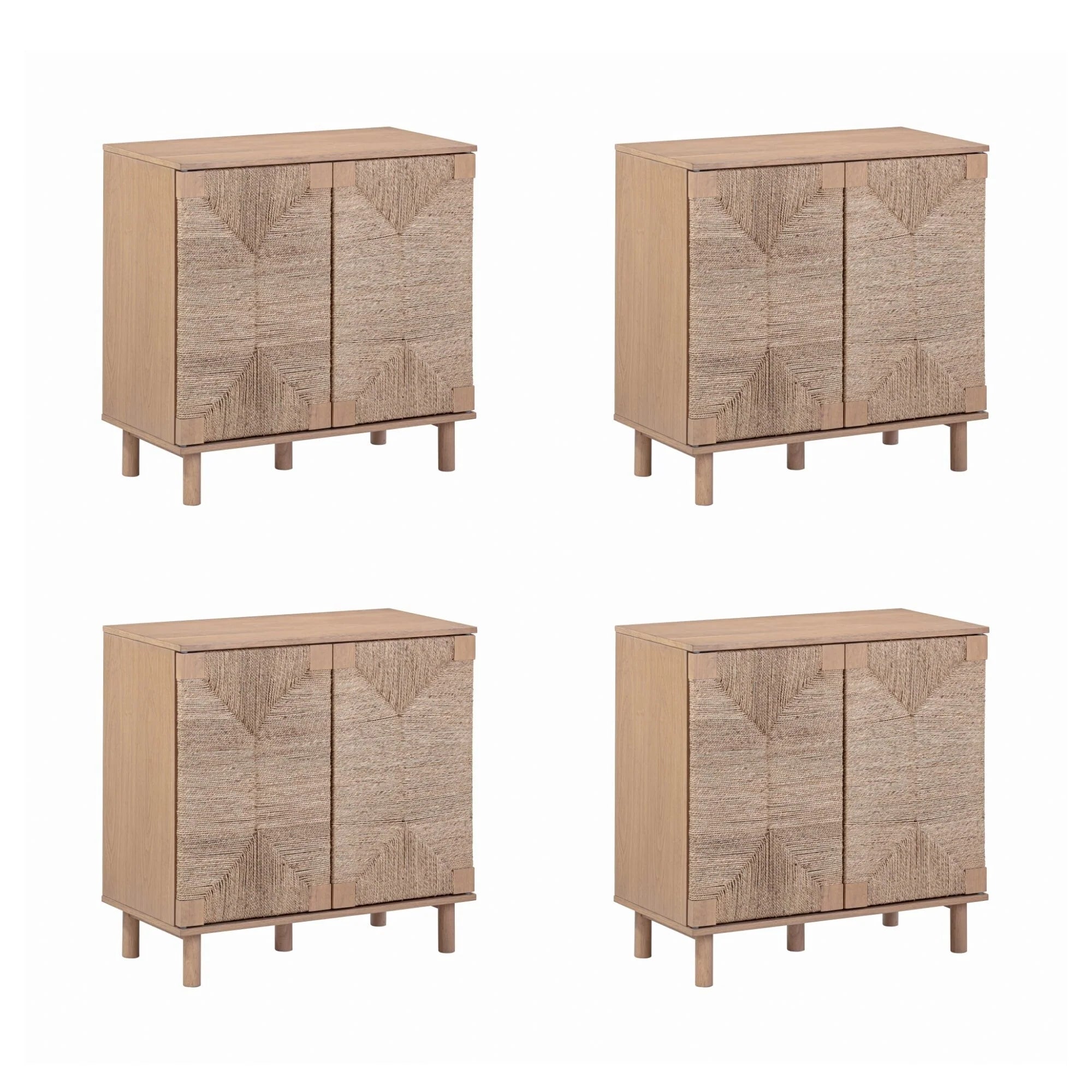 Nathan James Beacon Wood Accent Cabinet with Seagrass Doors and Adjustable Shelf