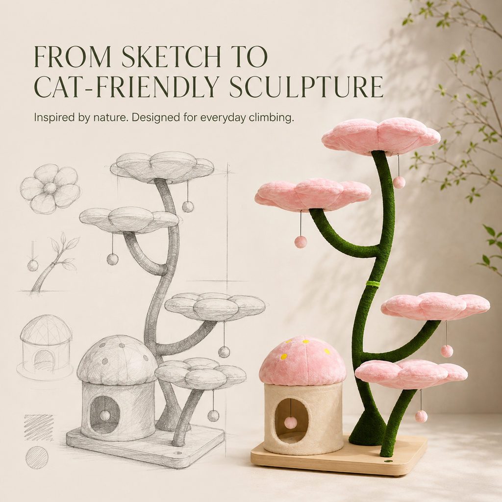 160cm Floral Garden Cat Tree with 4 Plush Flower Beds & Cozy Hideaway