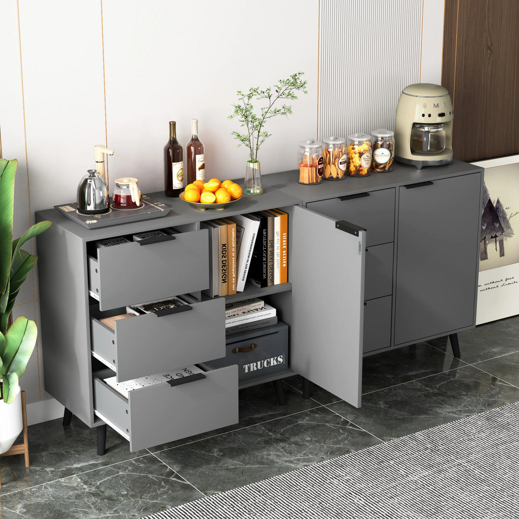 Sideboard Buffet Cabinet with Storage, Wood Coffee Bar Cabinet with Drawers & Doors