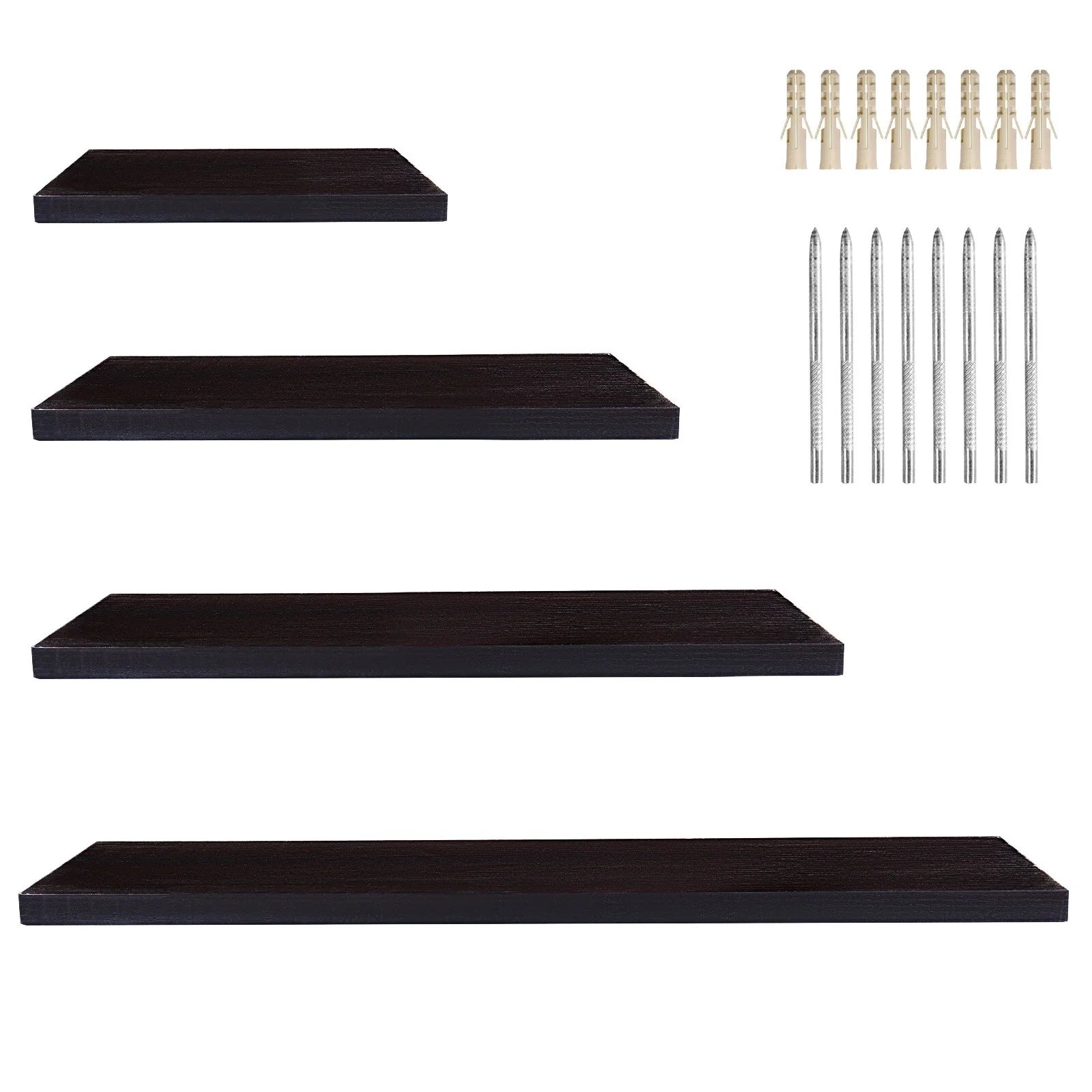 4Pcs Wood Floating Shelves Wall Mounted White Black Storage Shelf Set Home Decor