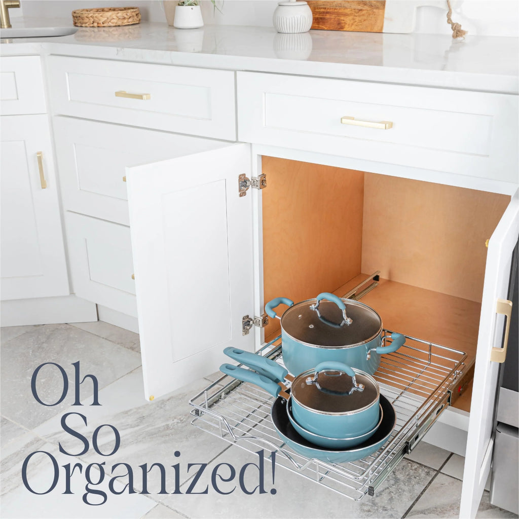 Pull Out Cabinet Drawer Organizer, Heavy Duty- Steel Metal- Chrome Finish