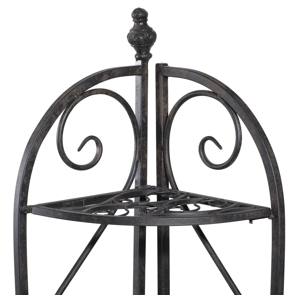 Metal Scroll Indoor Outdoor Arched Tall Folding Corner 4 Shelf Bakers Rack - Black - Roche River Decor