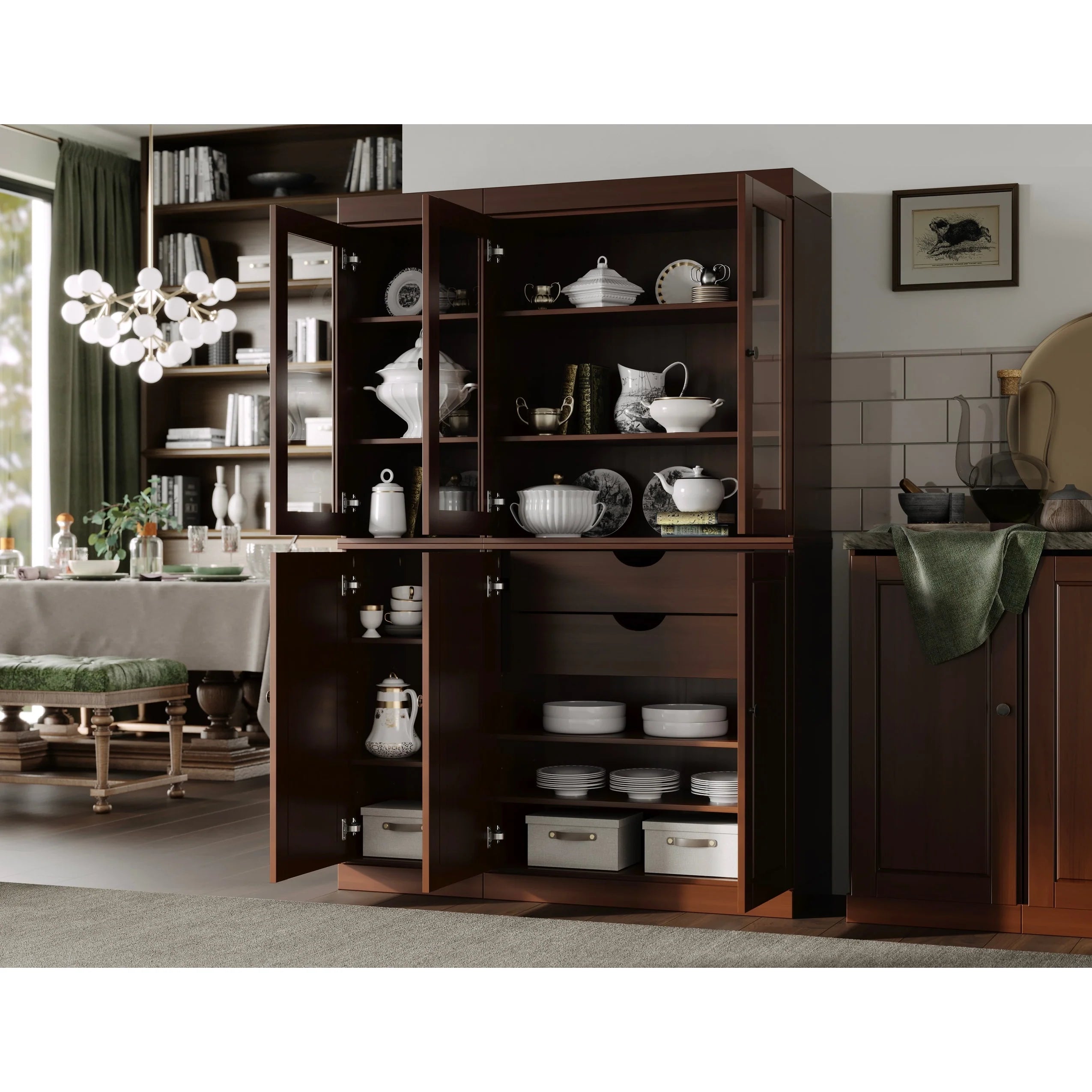 Palace Imports 100% Solid Wood China Pantry with Glass or Solid Wood Doors and 2-Drawers - 48.5" x 71.5"