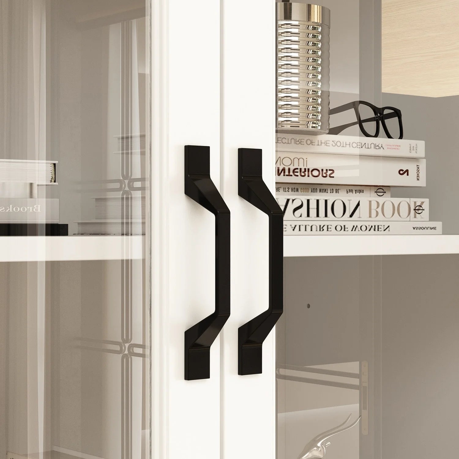 78.7"Modular White Curio Bookcase Cabinet w/Glass Doors Buffet Display