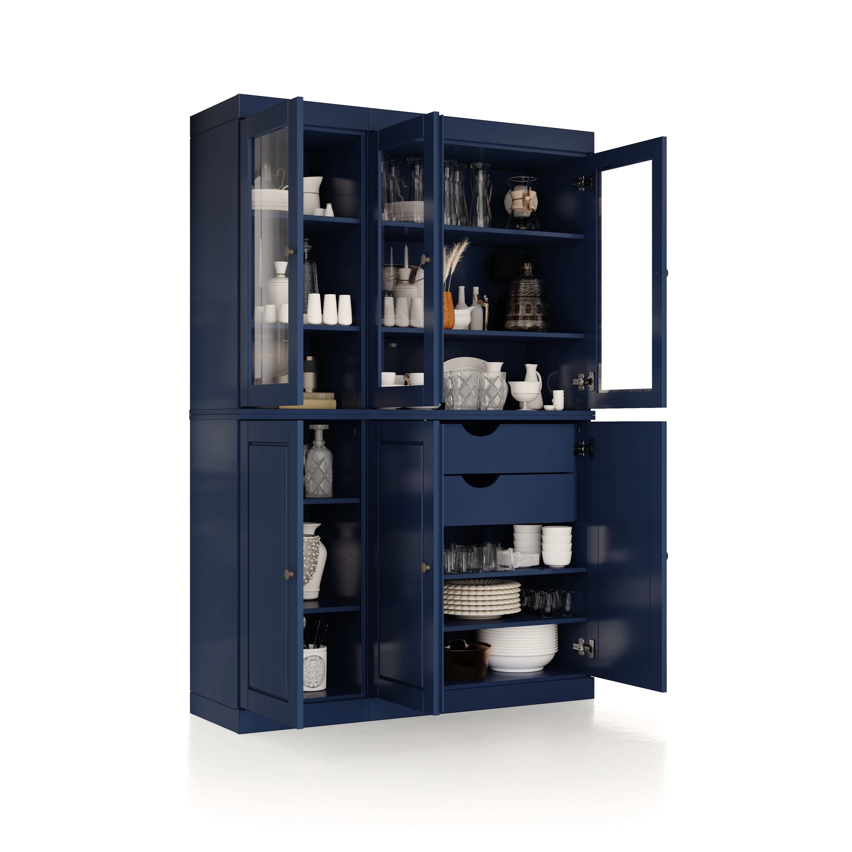 Palace Imports 100% Solid Wood China Pantry with Glass or Solid Wood Doors and 2-Drawers - 48.5" x 71.5"