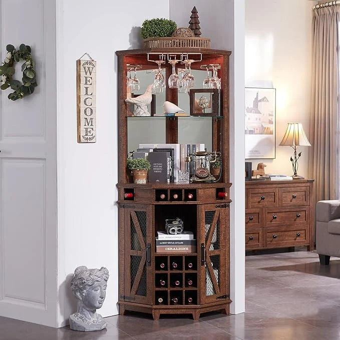Farmhouse Corner Bar Storage Cabinet, Wine Bar Cabinet, Bar Cabinet