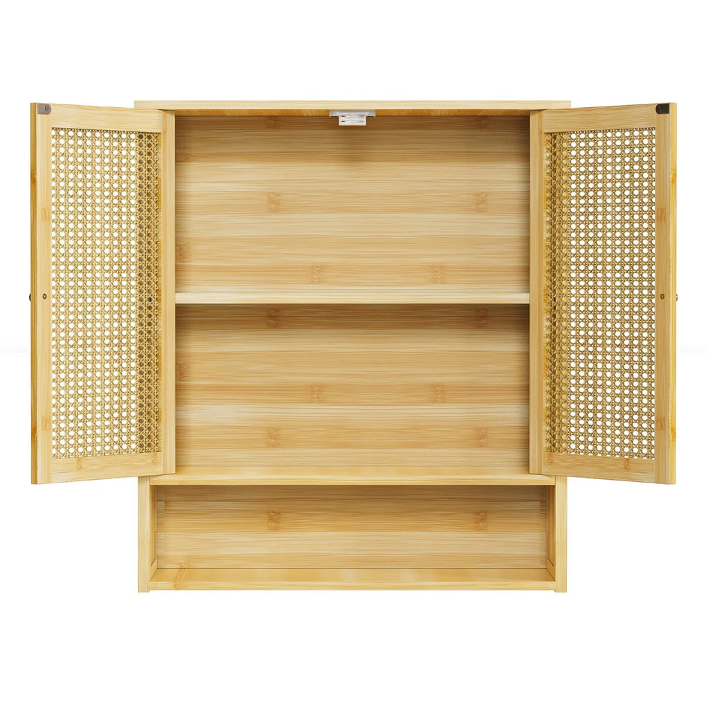 Bamboo Wall Mounted Cabinet Hanging Storage Cabinet with 3 Shelves