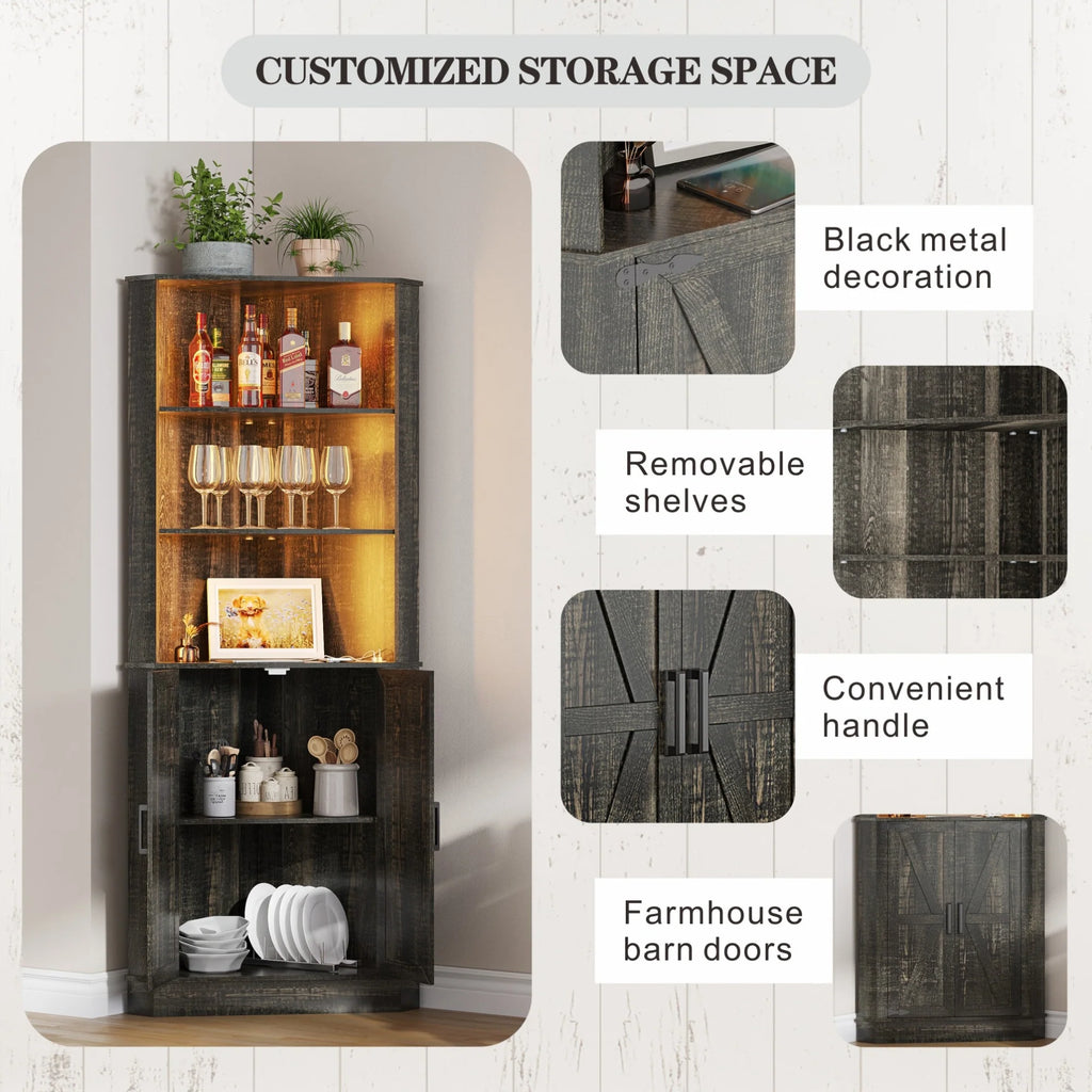 66" Tall Corner Cabinet With Led Light
