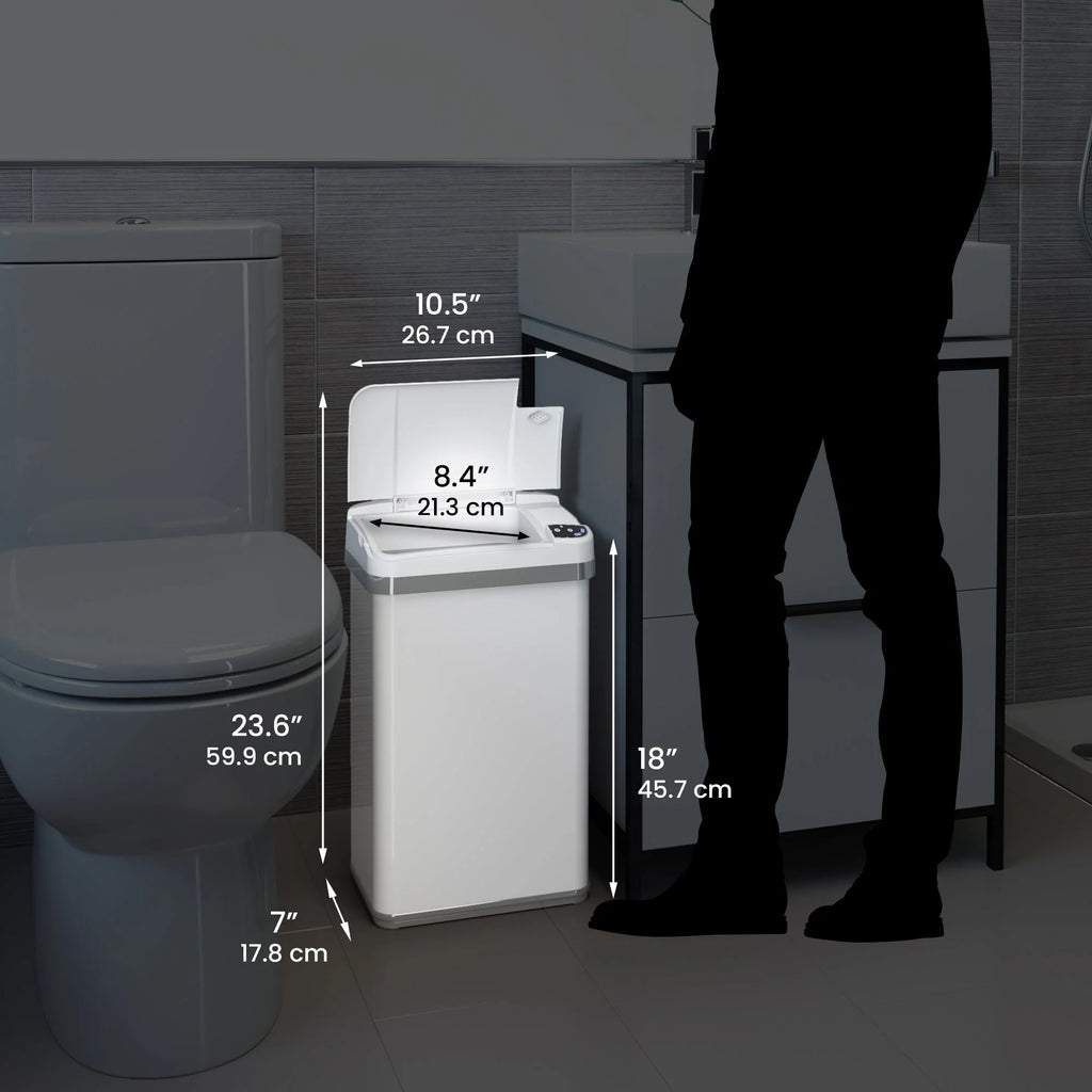 iTouchless 4 Gal White Stainless Steel Sensor Bathroom Trash Can