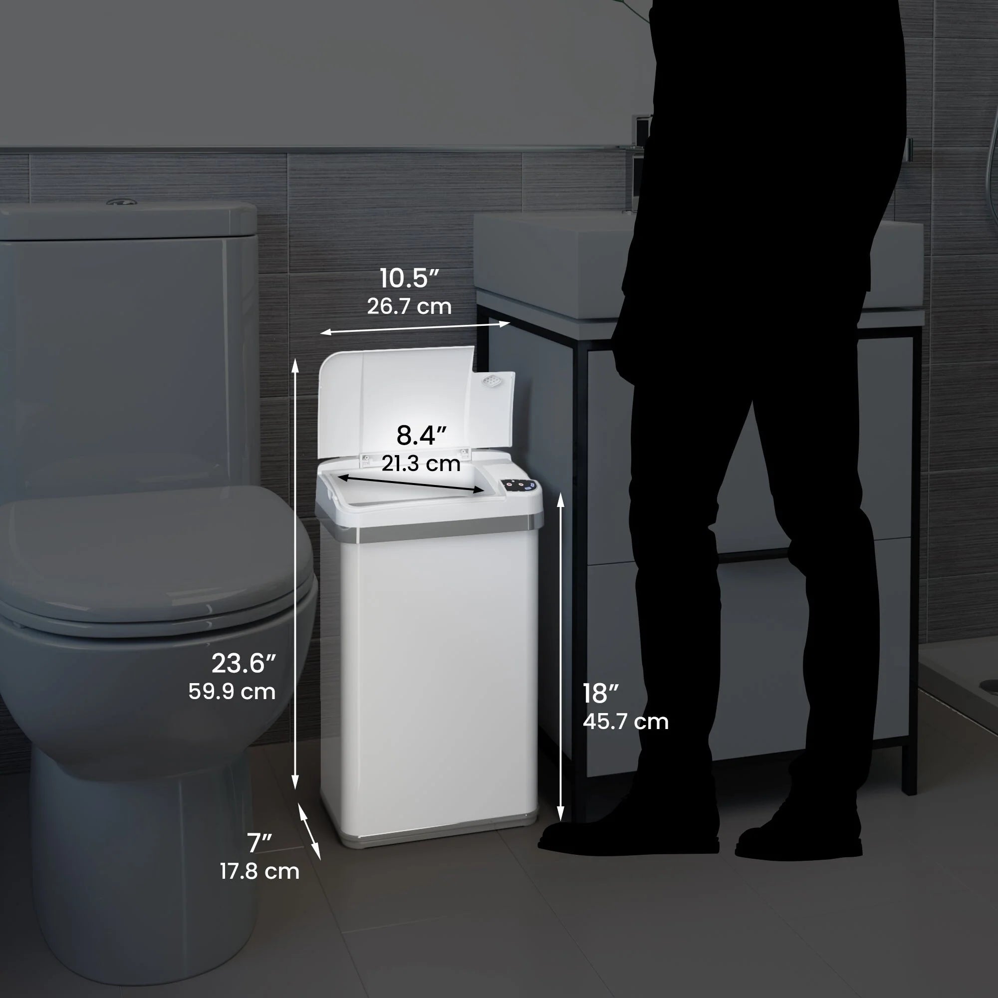 iTouchless 4 Gal White Stainless Steel Sensor Bathroom Trash Can