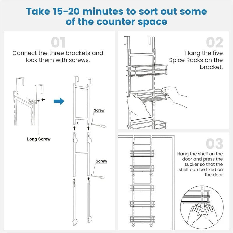 Adjustable 5-Tier Over the Door Pantry Organizer - 4.72"D x 11.81"W x 49.21"H