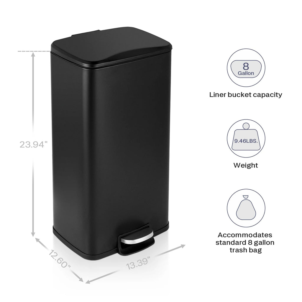 Innovaze 8 Gal./30 Liter Rectangular Matt White step-on Trash Can for kitchen