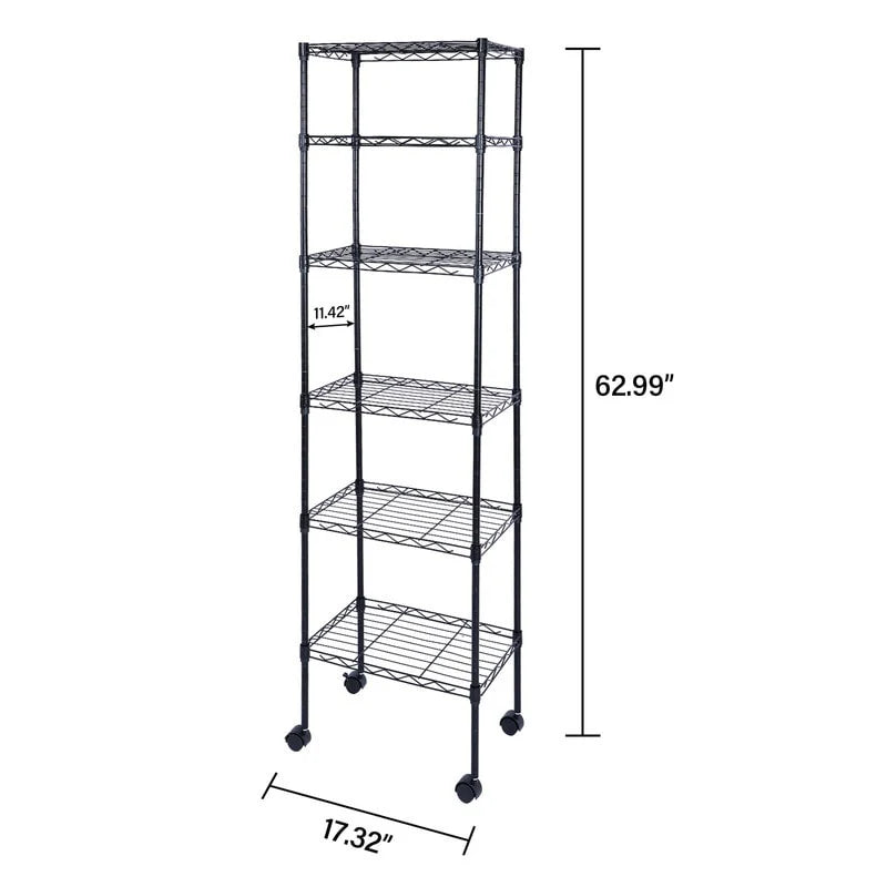 6-Tier Steel Wire Shelving with Wheels Adjustable Storage Units