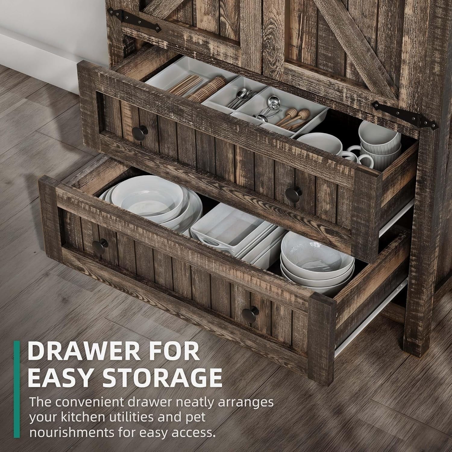 Moasis 64" Farmhouse Tall Kitchen Pantry Storage Cabinet with 2 Drawers & Doors
