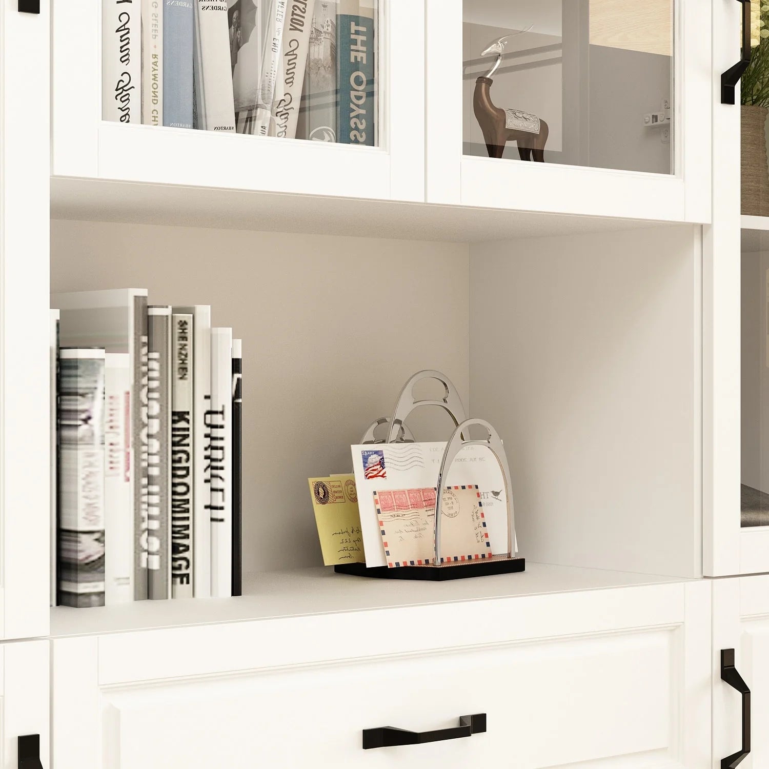 78.7"Modular White Curio Bookcase Cabinet w/Glass Doors Buffet Display