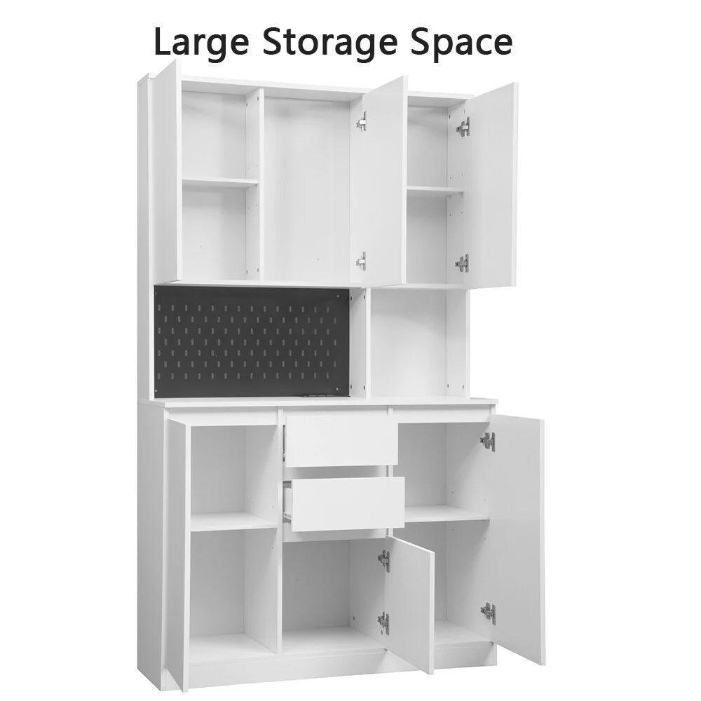 74" Freestanding Kitchen Pantry Cabinet w/Drawers, Storage Microwave - W43.66*D15.74*H74.00