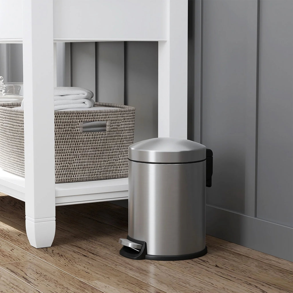 Innovaze 1.32 Gal./3 Liter Stainless Steel Round Step-on Trash Can for Bathroom and Office