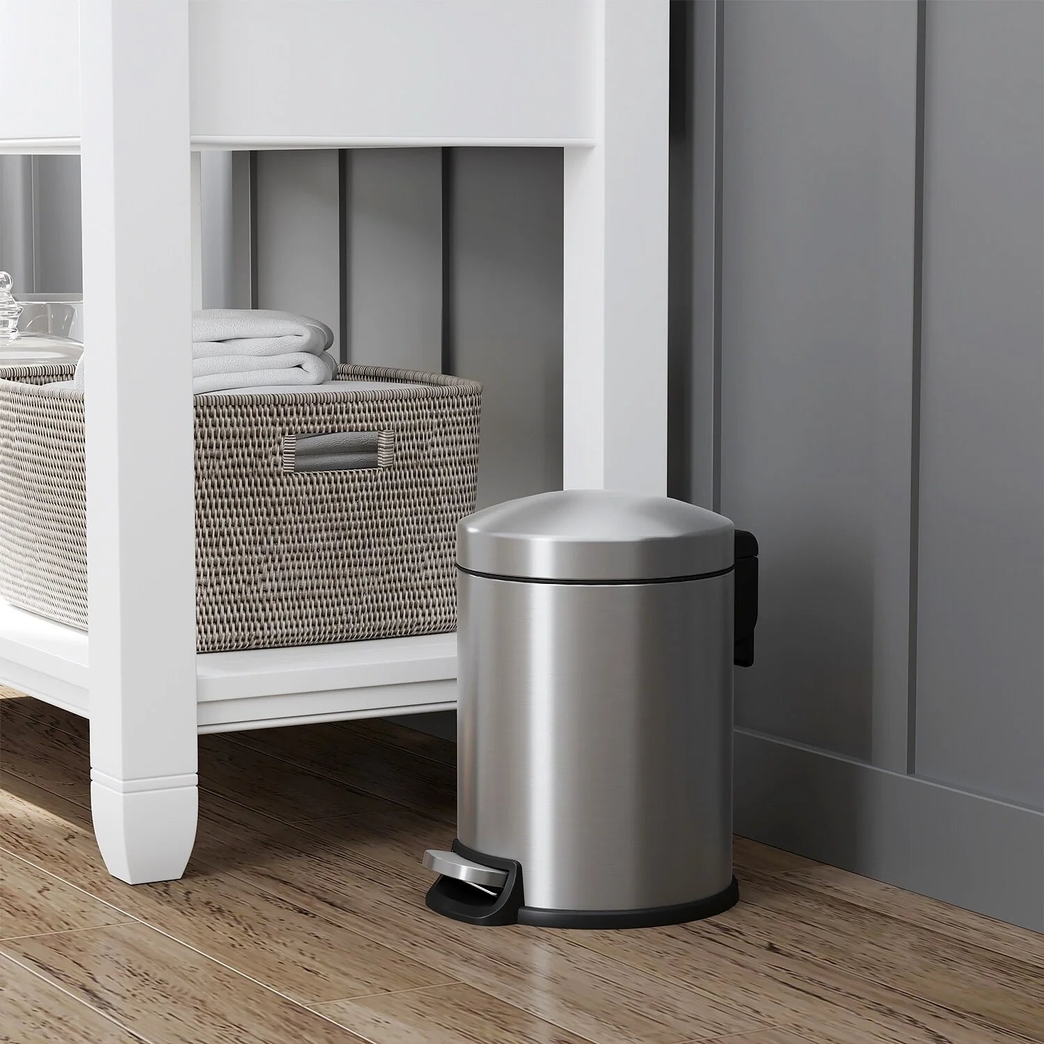 Innovaze 1.32 Gal./3 Liter Stainless Steel Round Step-on Trash Can for Bathroom and Office