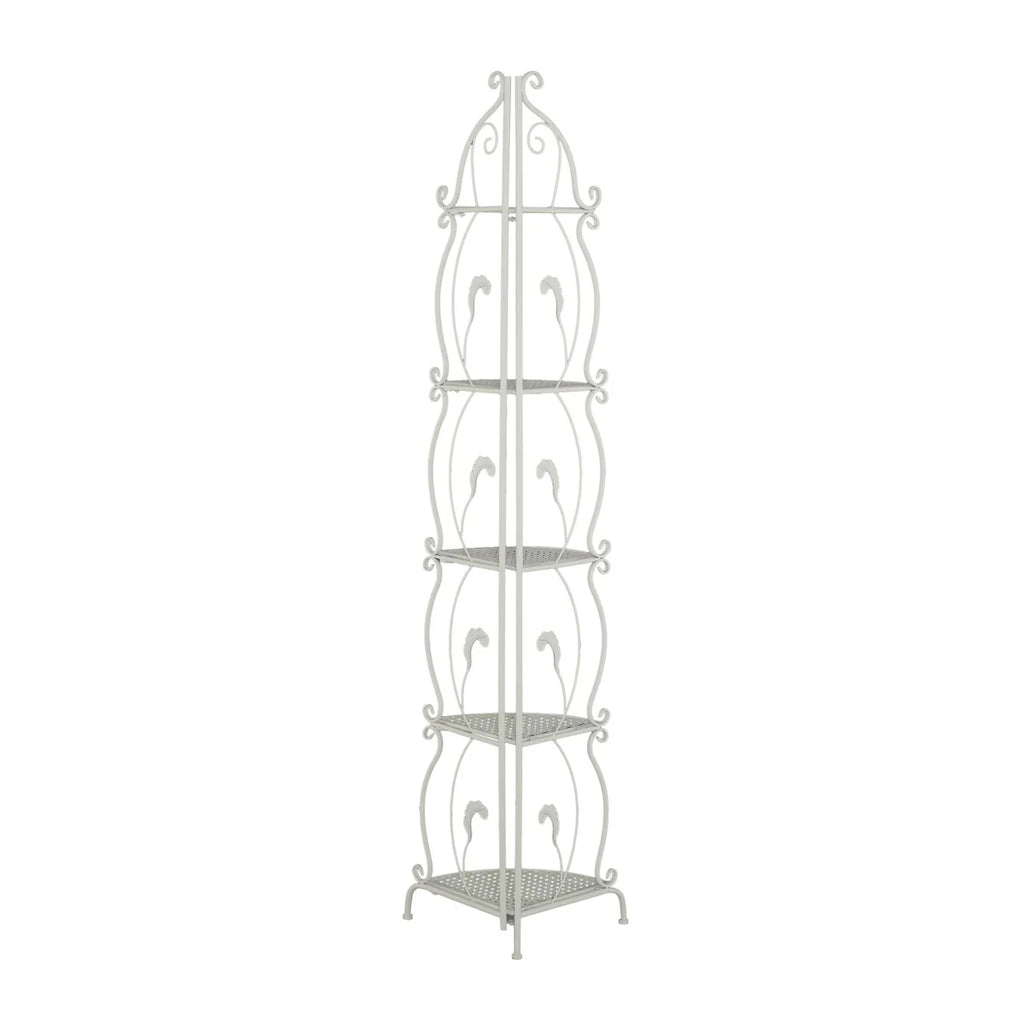 Metal Scroll Indoor Outdoor Tall Folding 5 Shelves Bakers Rack - Gold or White - Roche River Decor